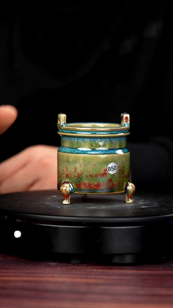 摆件瓷850#李盼龙一级品原矿钧瓷聪耳马蹄圆炉