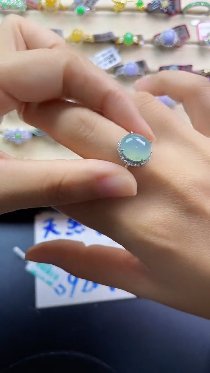 银S925镶嵌戒指翡翠翡翠 蛋面 银S925镶嵌