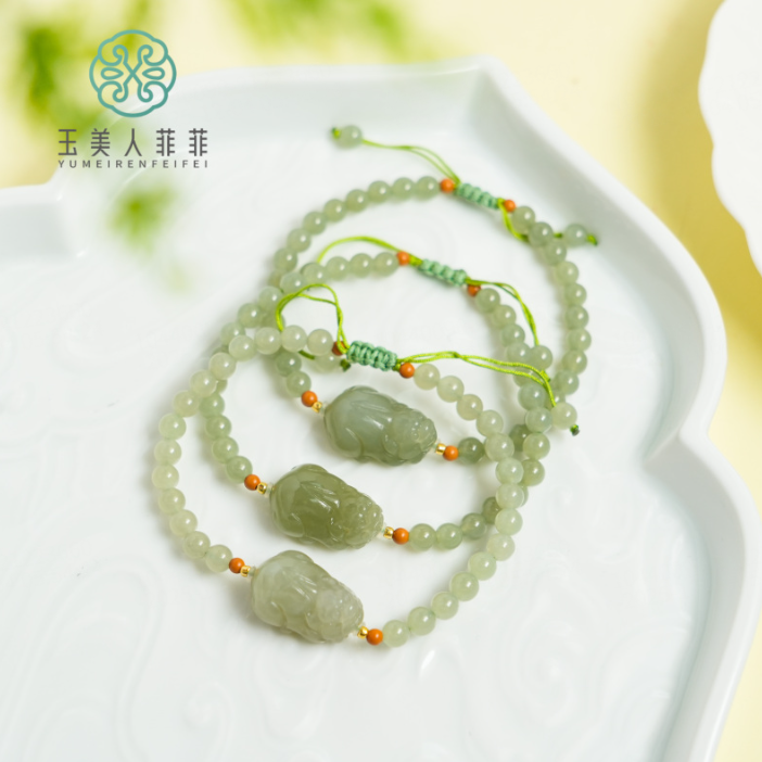 石惑珠宝^和田玉手链-圆珠约5mm-多样性发一