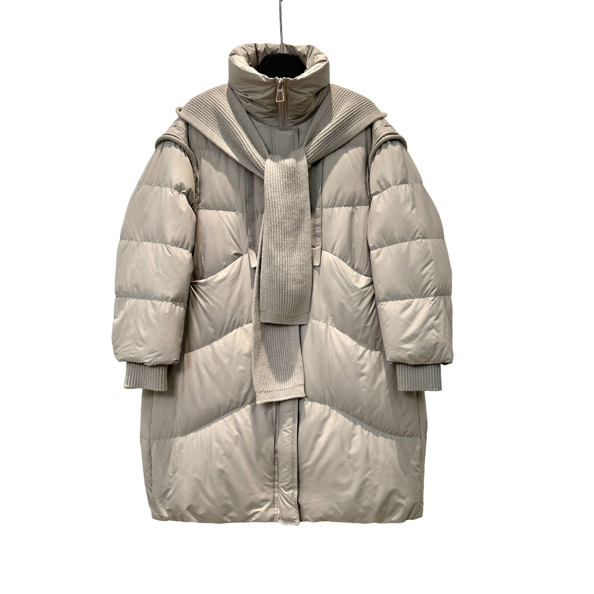 Lehoo|【90白鹅绒服加厚】秋冬可拆卸针织拉法连帽中长款外套