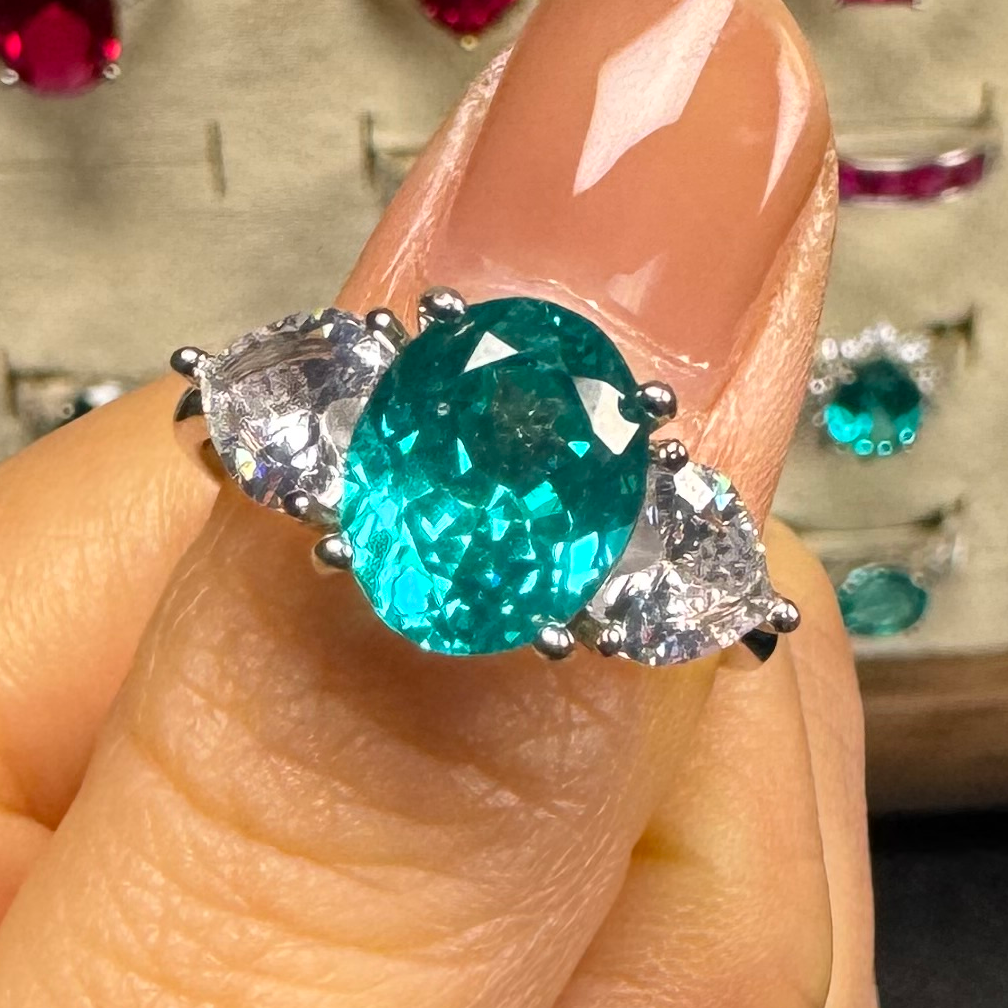 碧玺（处理）大颗粒碧玺帕拉伊巴轻奢时尚开口戒指172号彩宝戒指