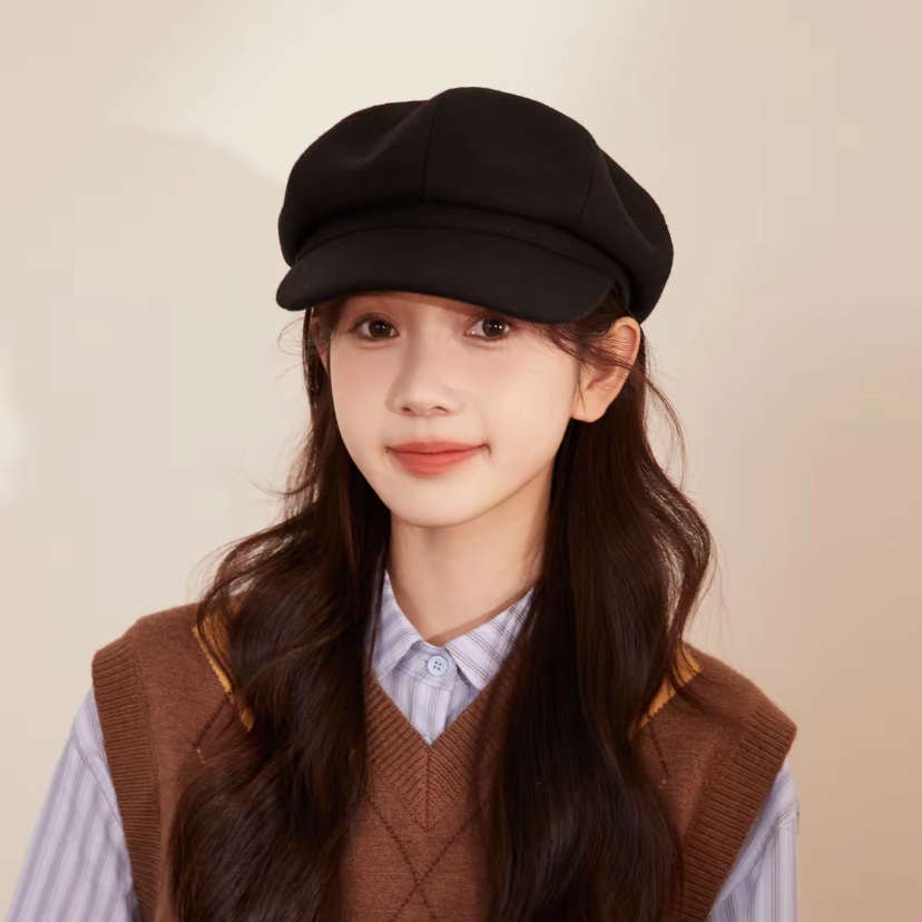 YM八角帽女秋冬美拉德穿搭大头围复古百搭贝雷帽显脸小鸭舌报童帽