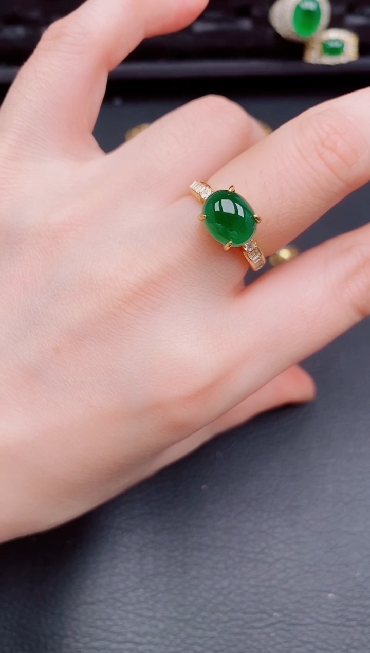 【闪购商品】翡翠戒指银S925镶嵌天然a货翡翠376