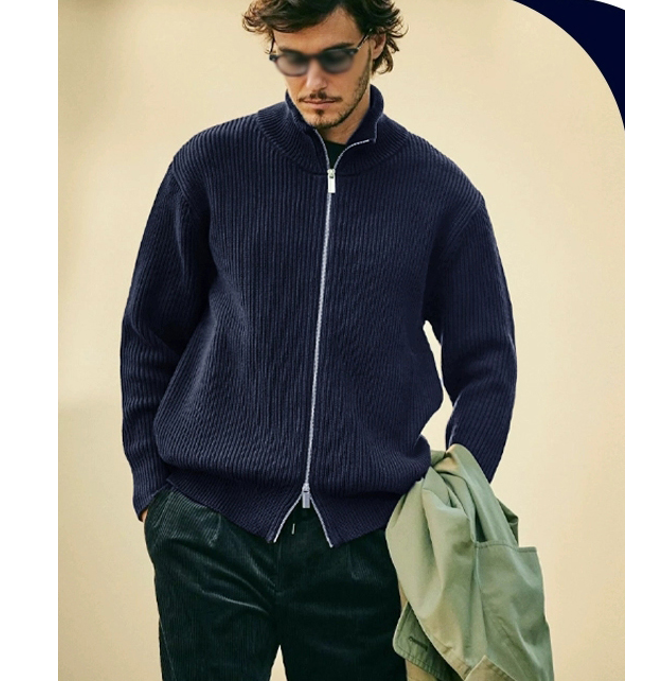 落肩袖长袖针织冬季厚款拉链户外秋冬绒衫百搭2680