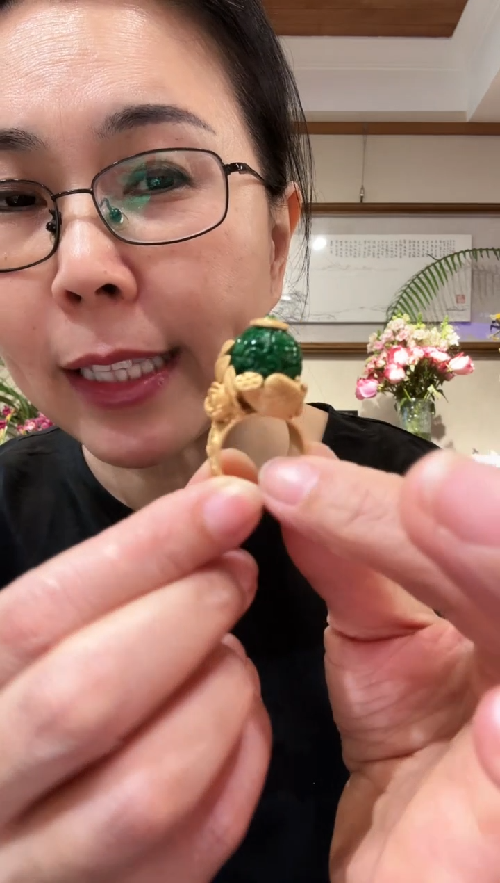 【闪购商品】翡翠戒指银S925镀金镶嵌国风