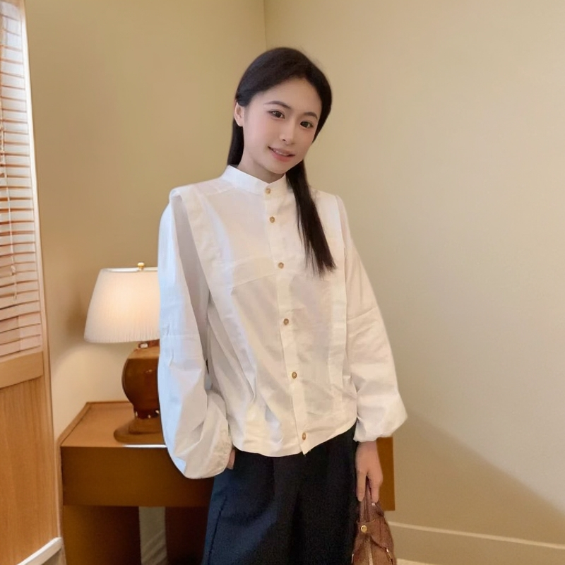 法式复古小众设计感衬衫休闲别致漂亮上衣宽松百搭白衬衣