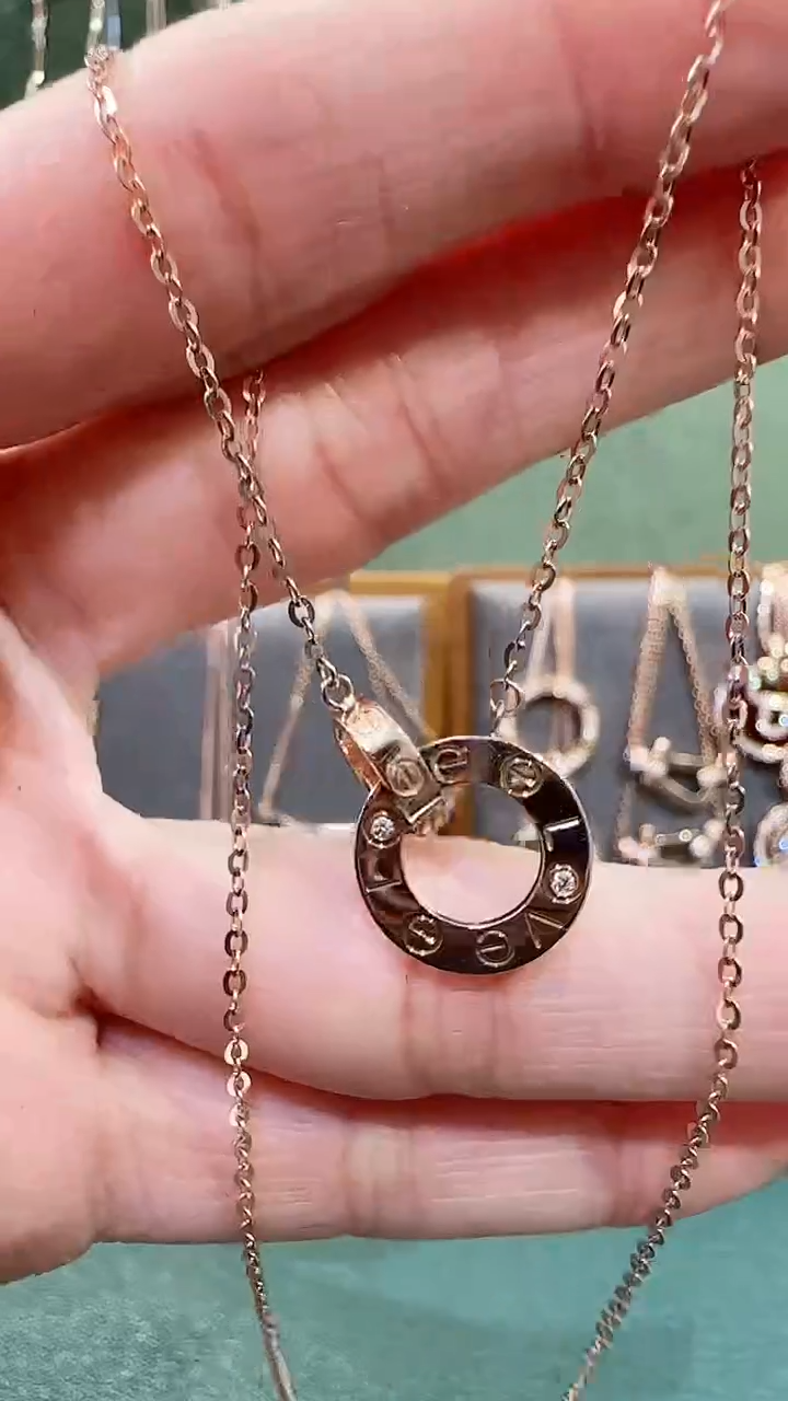 【闪购商品】钻石套链18K金镶嵌18K金钻石双环套链