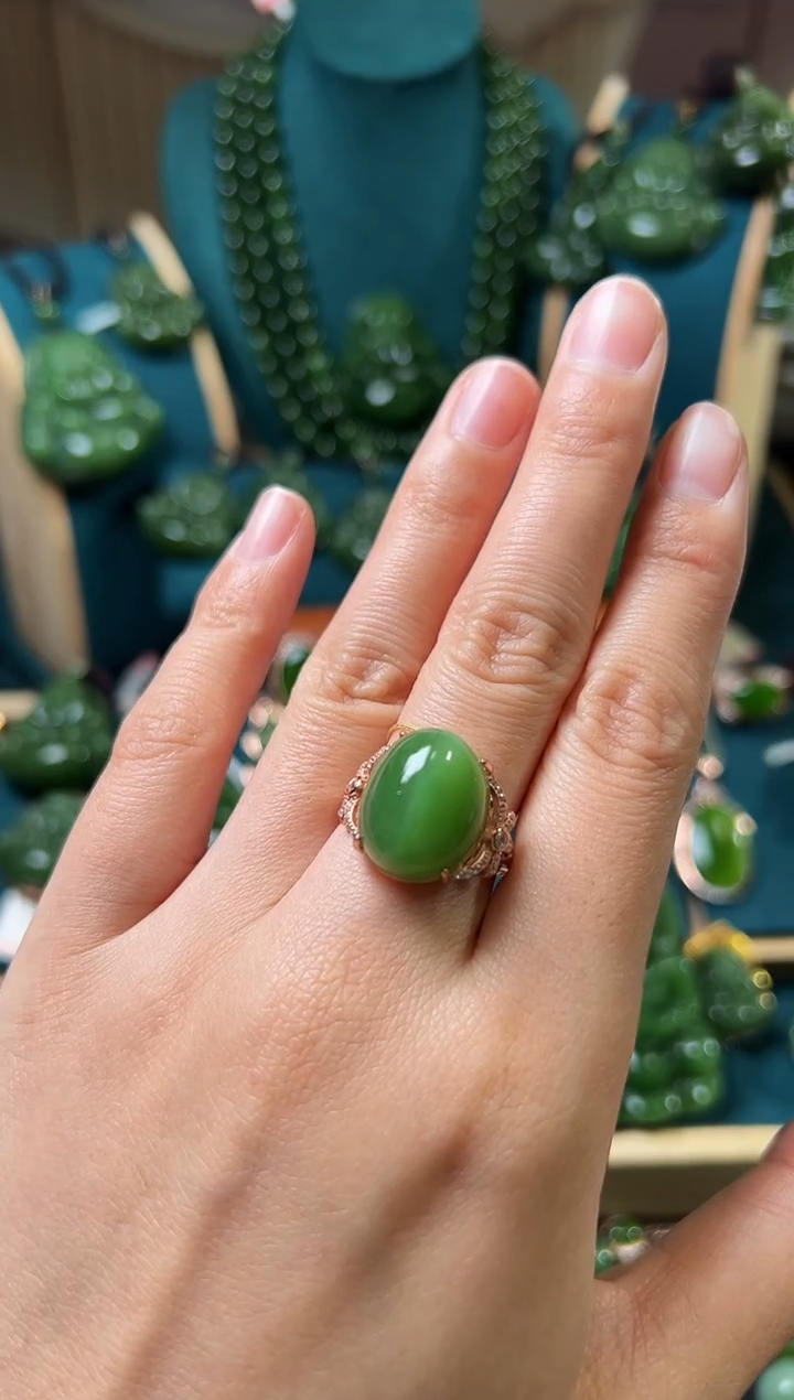 【闪购商品】和田玉（碧玉）戒指银S925镶嵌碧玉
