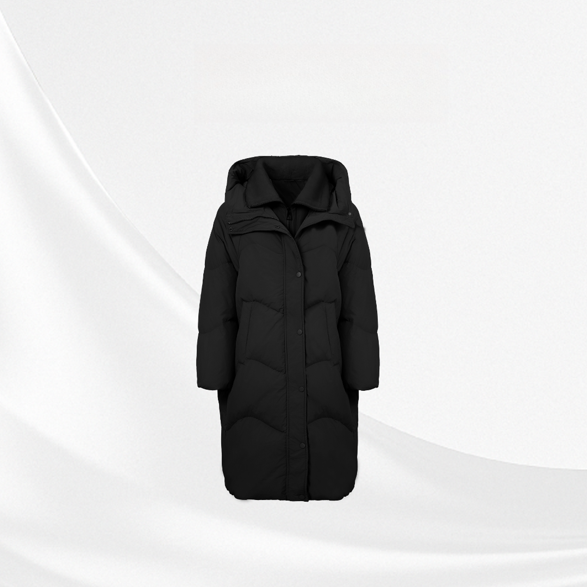 绒品家90白鸭绒假两件毛领款连帽长款羽绒服2319