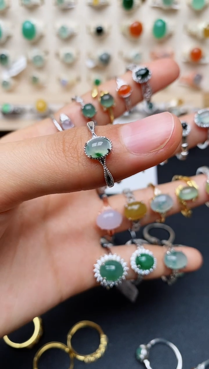 【闪购商品】翡翠戒指银S925镶嵌缅甸翡翠