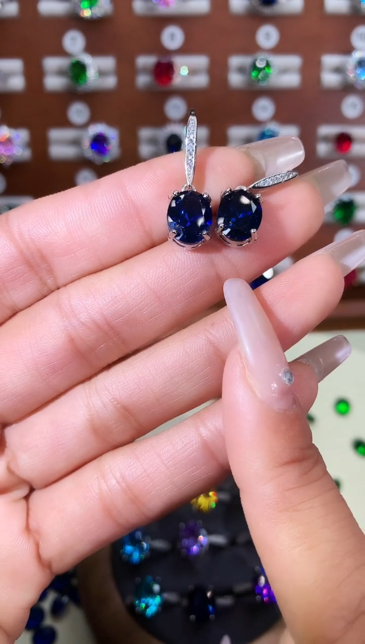 耳饰蓝宝石银S925镶嵌810