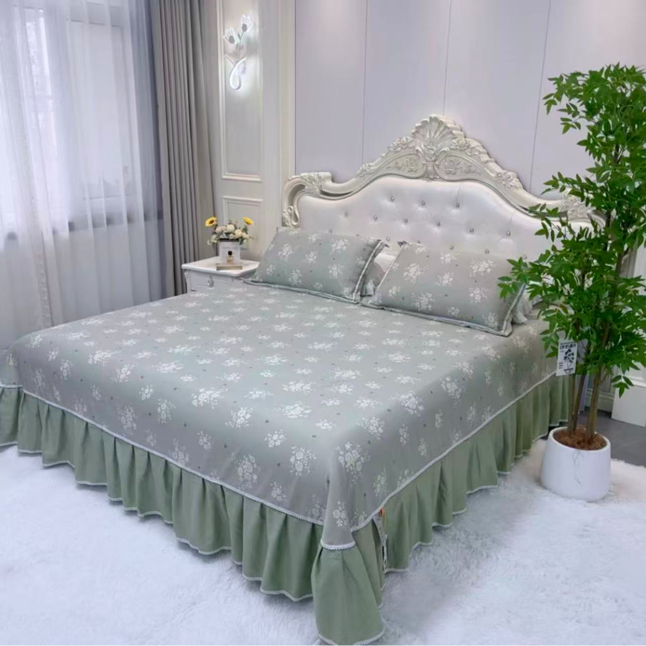 韩版拼接小碎花加大床裙三件套