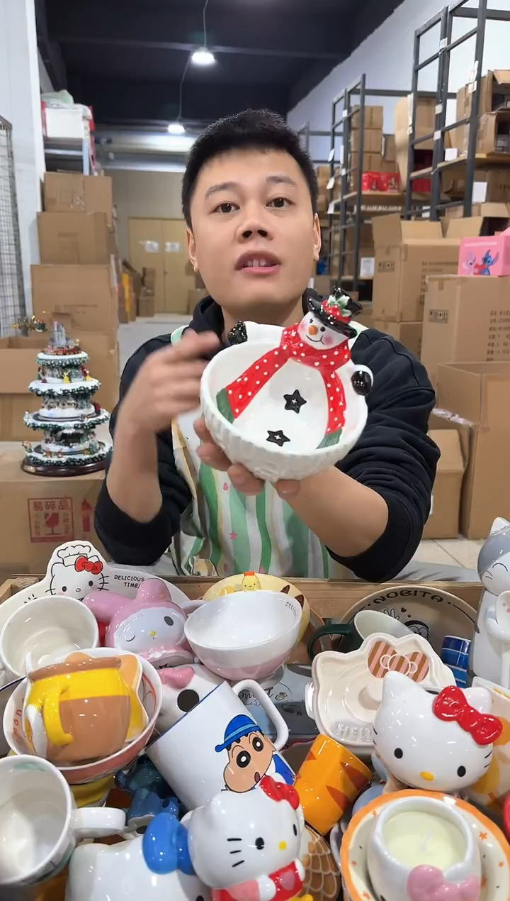 瓷片原盒雪人碗  