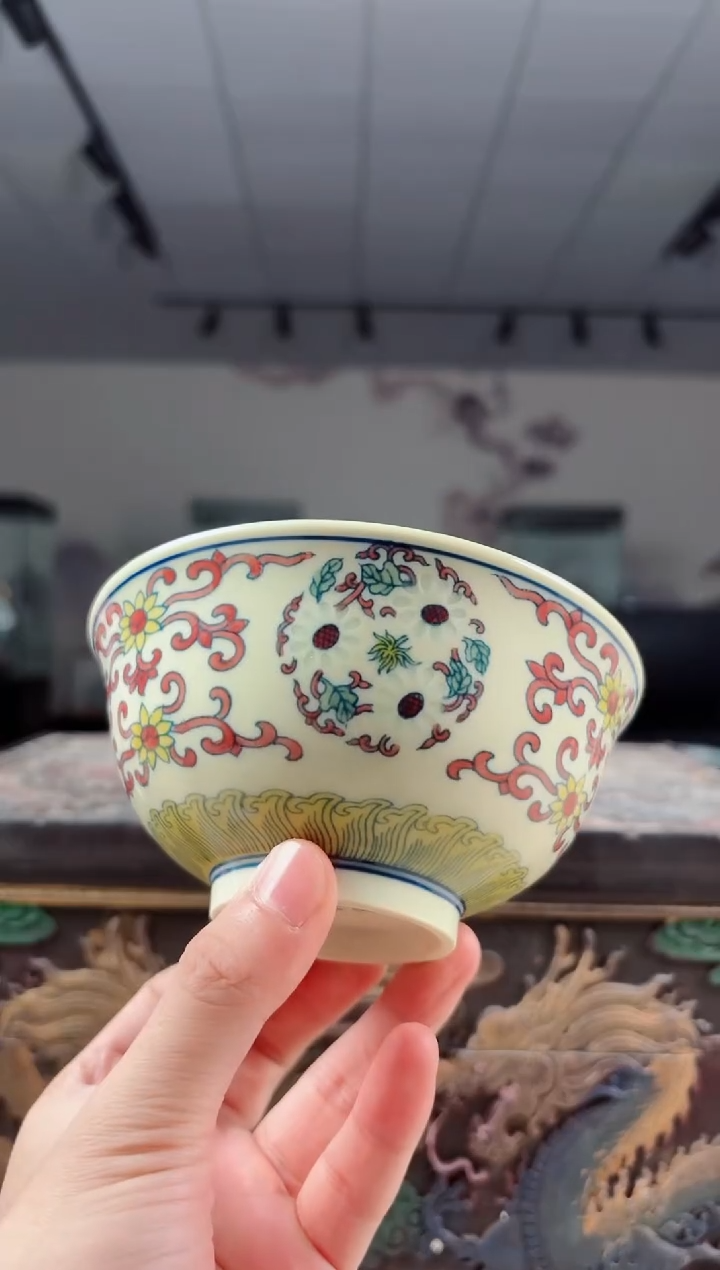 碗陶瓷黄稀4.5英寸缠枝玲珑碗+礼盒