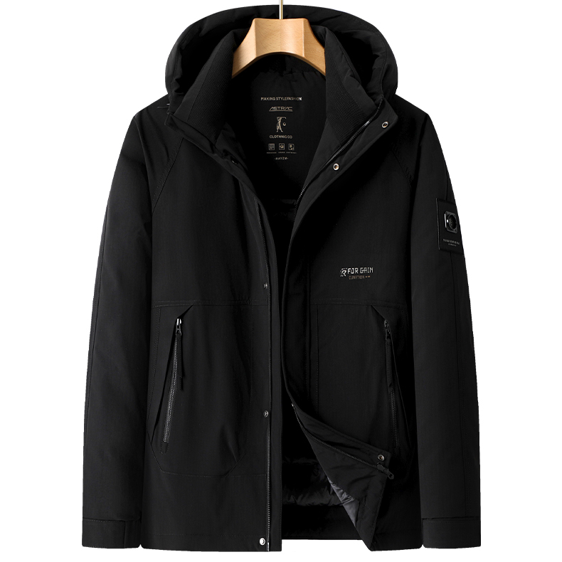 长款新潮风菱形立领保暖羽绒服男士短款大码外套冬装