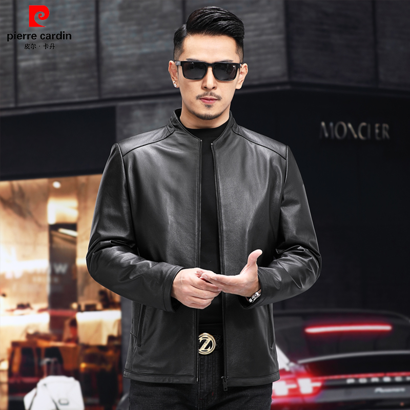 【皮尔卡丹】男士高档头层牛皮皮衣时尚休闲真皮夹克男装春秋外套男