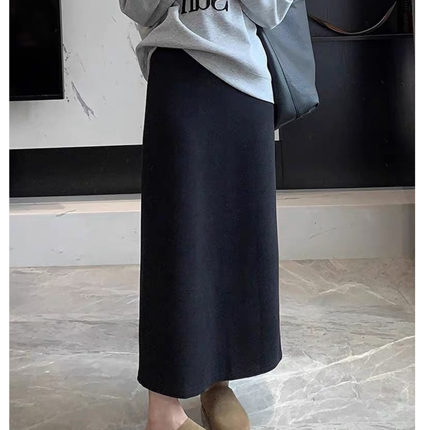 半身裙女秋冬2025新款毛呢高腰显瘦复古开叉设计感a字裙中长裙子