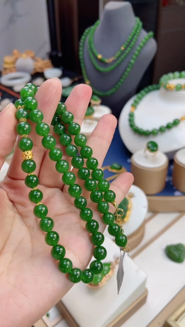 【闪购商品】和田玉项链18K金镶嵌8mm