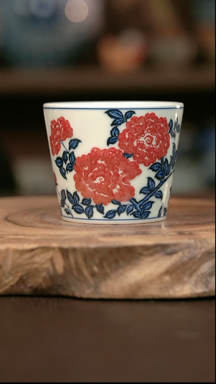 手绘 高温现代瓷  气窑  玫瑰花 冰桶杯150c