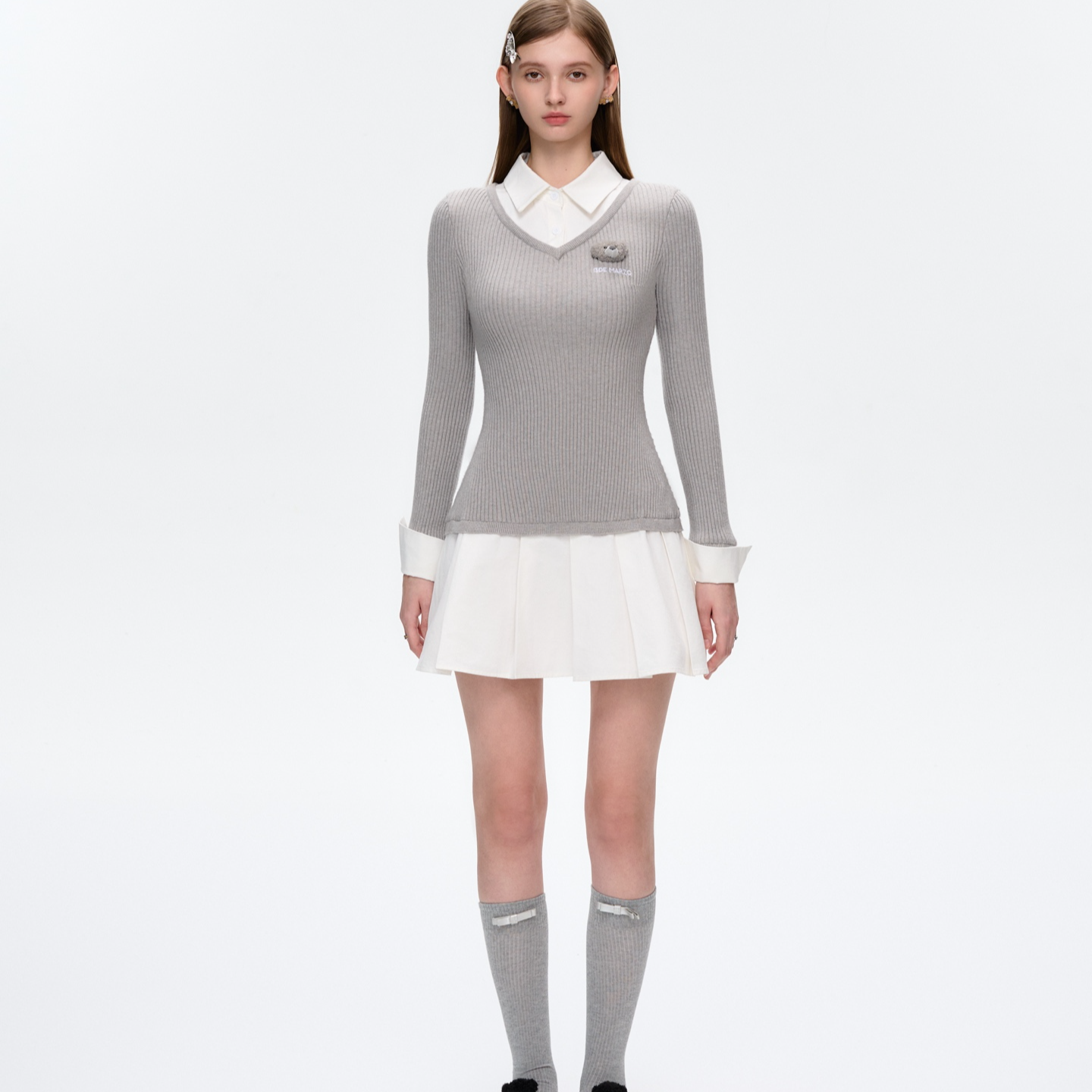 13DE MARZO 2025SS 春夏 学院风系列 假两件毛衫针织裙