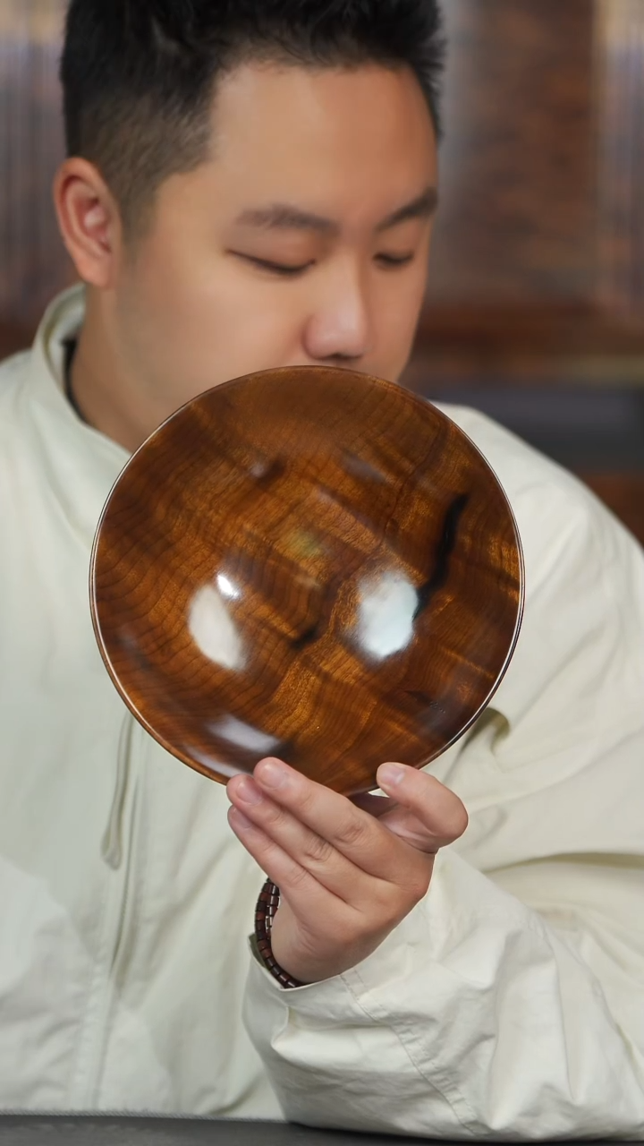 金丝楠105号阴沉满花手工大漆坚果盘15.5cm
