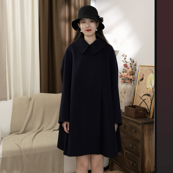 【杜芷青】赫本风中长款优雅双面呢羊毛大衣