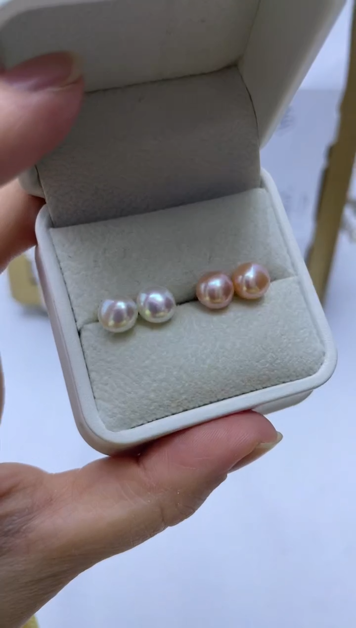 银S925镶嵌耳饰淡水珍珠105两对