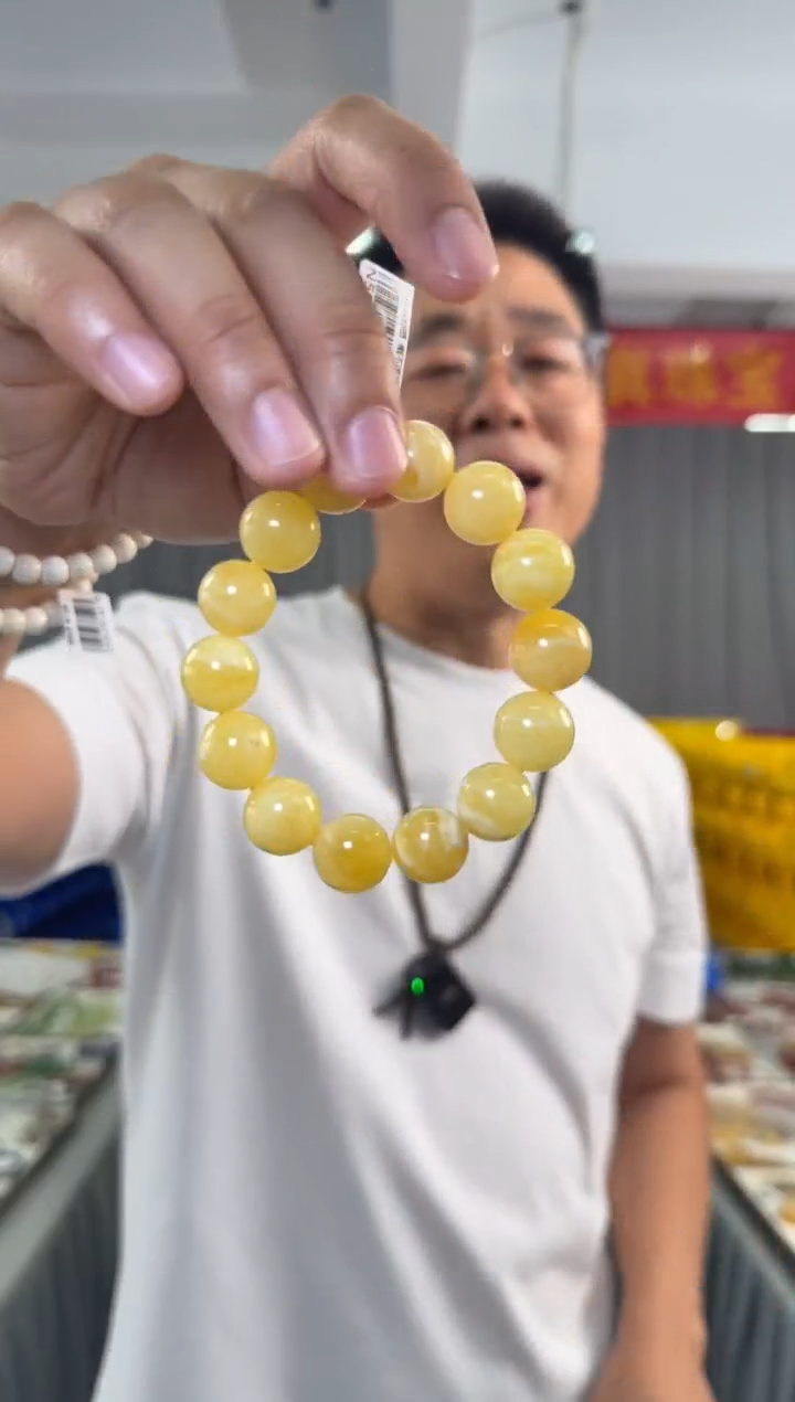 未镶嵌蜜蜡手串白花蜜蜡圆珠单圈手串约14mm