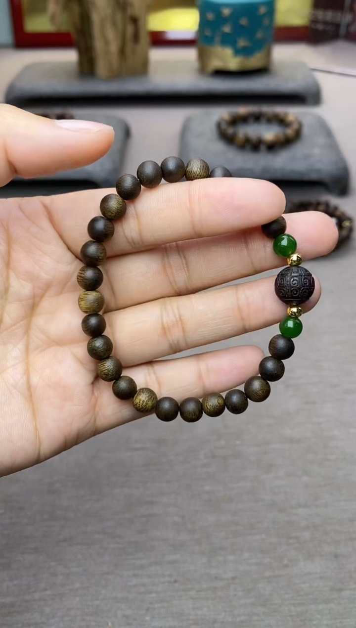 【闪购商品】沉香手串顺化紫棋06沉水+降真香1.0回纹+配饰