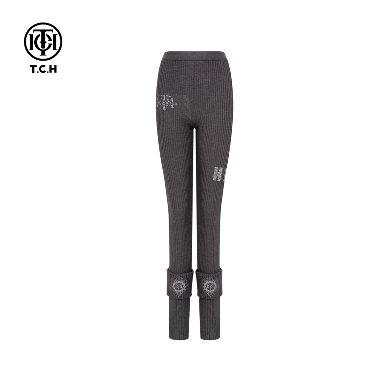 TCH私服烫钻工艺秋季新款烫钻百搭修身针织打底裤T75C23E5002