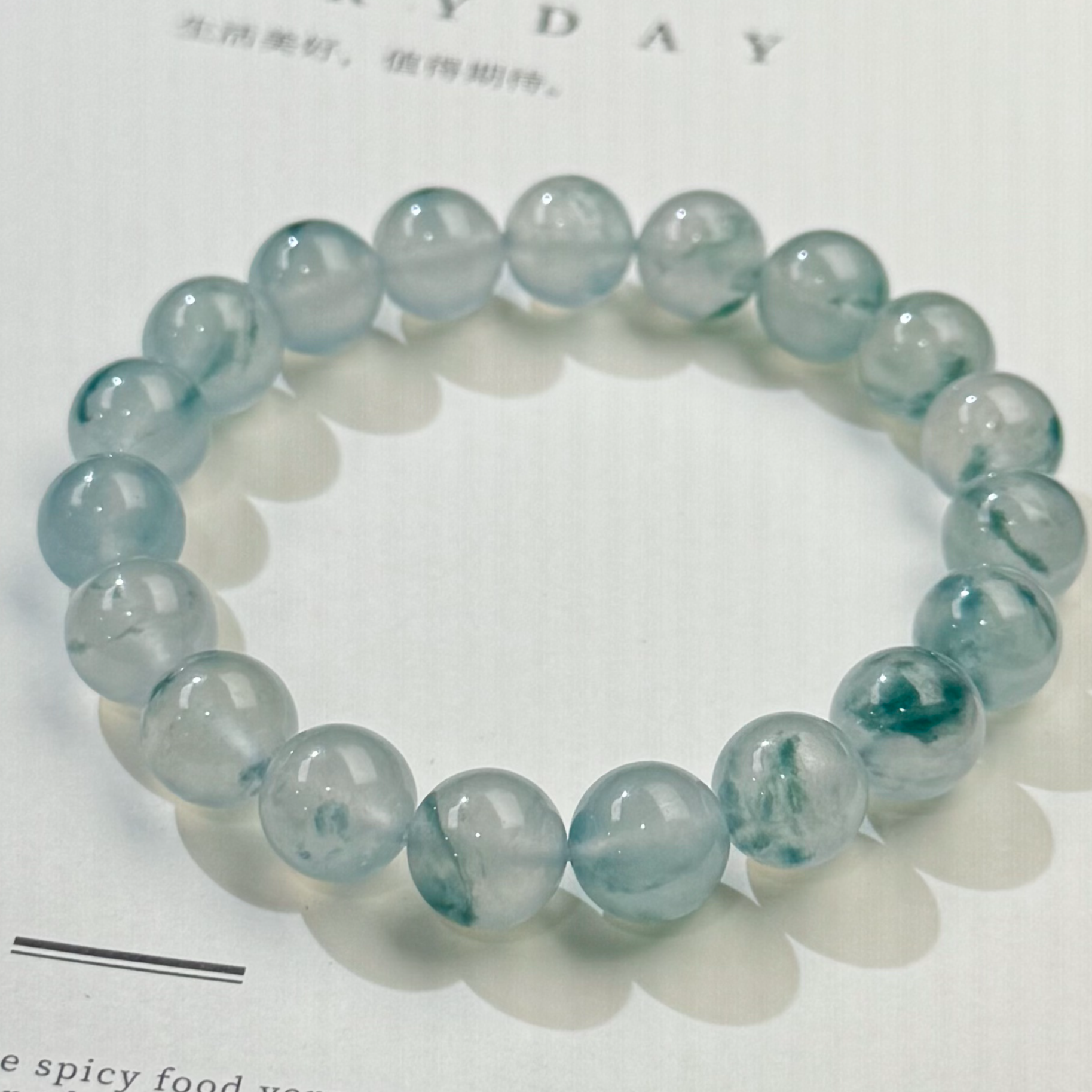 冰种飘花翡翠圆珠手串四会翡翠缅甸天然A货翡翠男女佩戴百搭简约