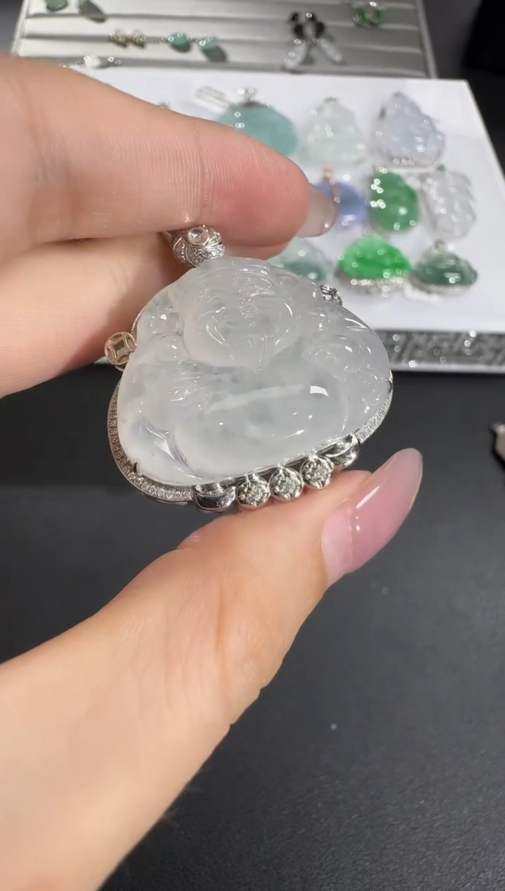 翡翠18K金镶嵌吊坠(不含链)【源头工厂】钻石镶嵌