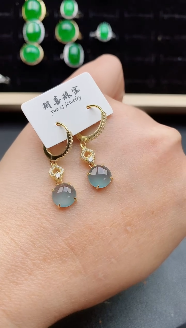 【闪购商品】翡翠耳饰银S925镶嵌58000