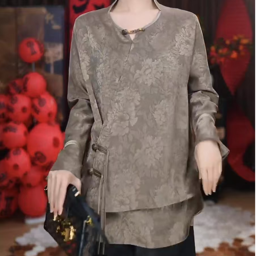 【景尧】新中式外套时尚复古提花长袖立领宽松国风立领外套