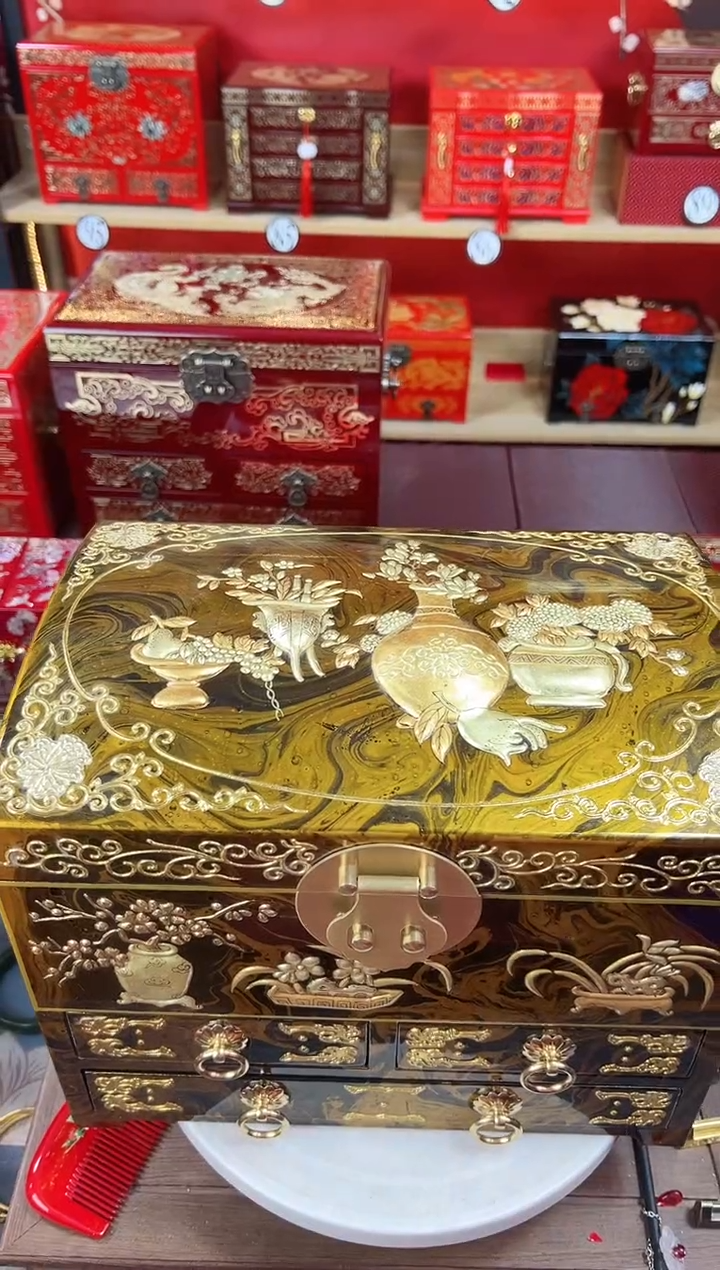 【闪购商品】30厘米四层三抽沥粉堆鼓贴金铜扣平安富贵