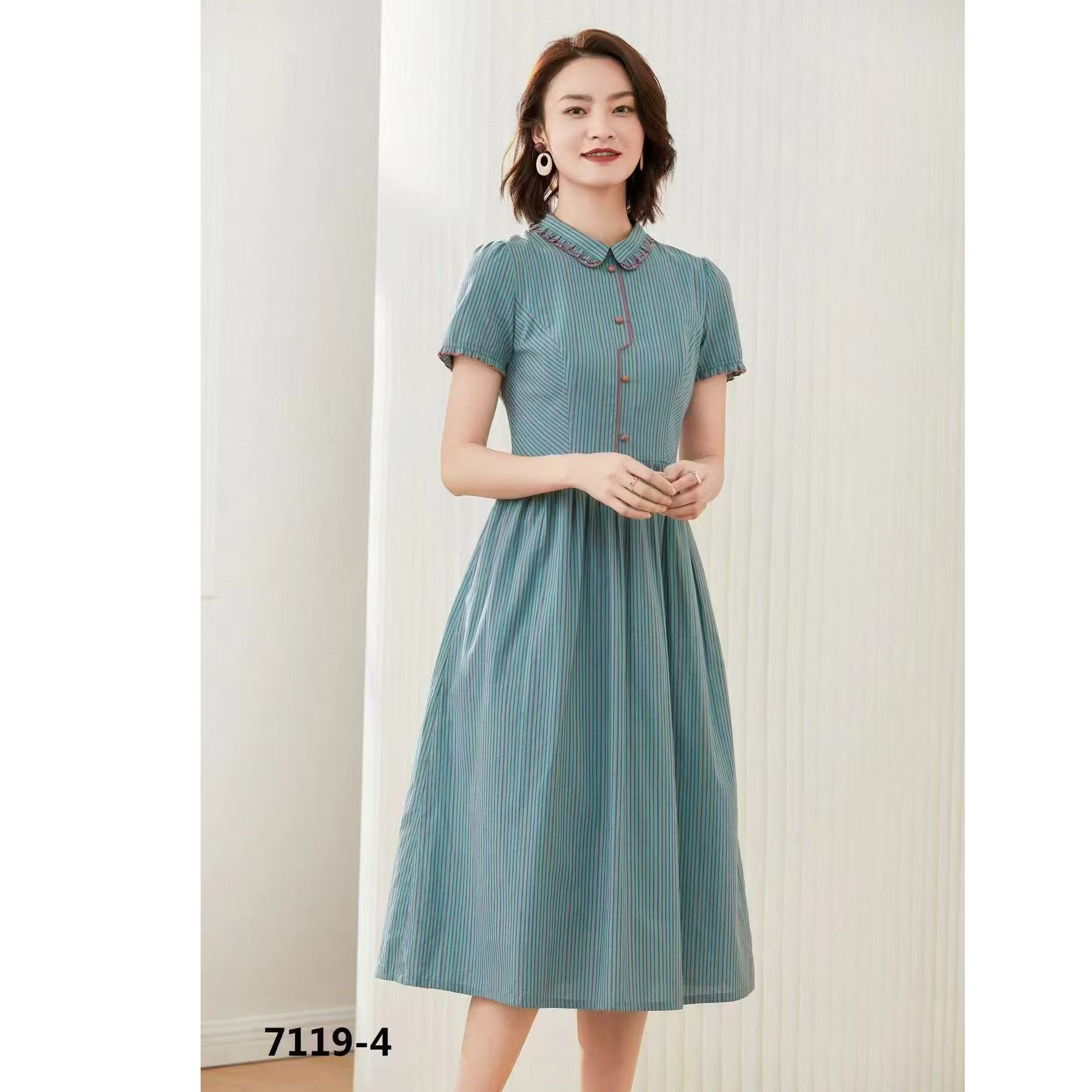 230-255高腰印花大摆裙夏季连衣裙女装气质中国风中长款显瘦