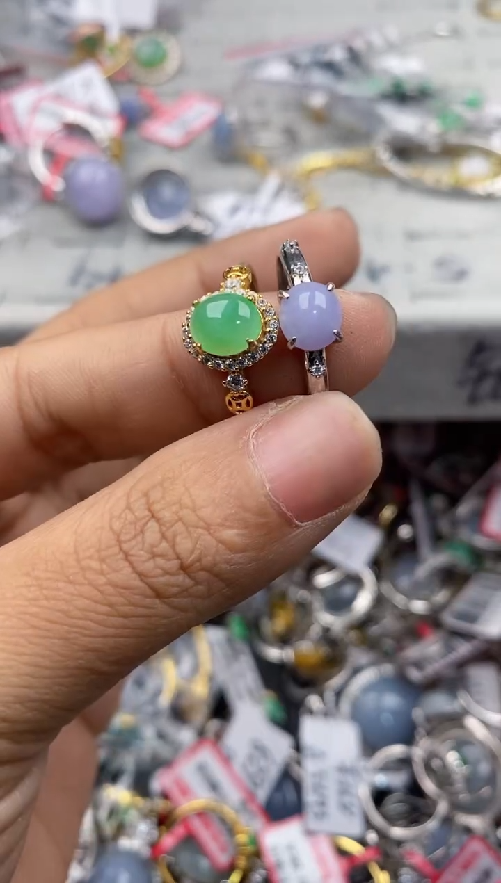 银S925镶嵌戒指翡翠666----3