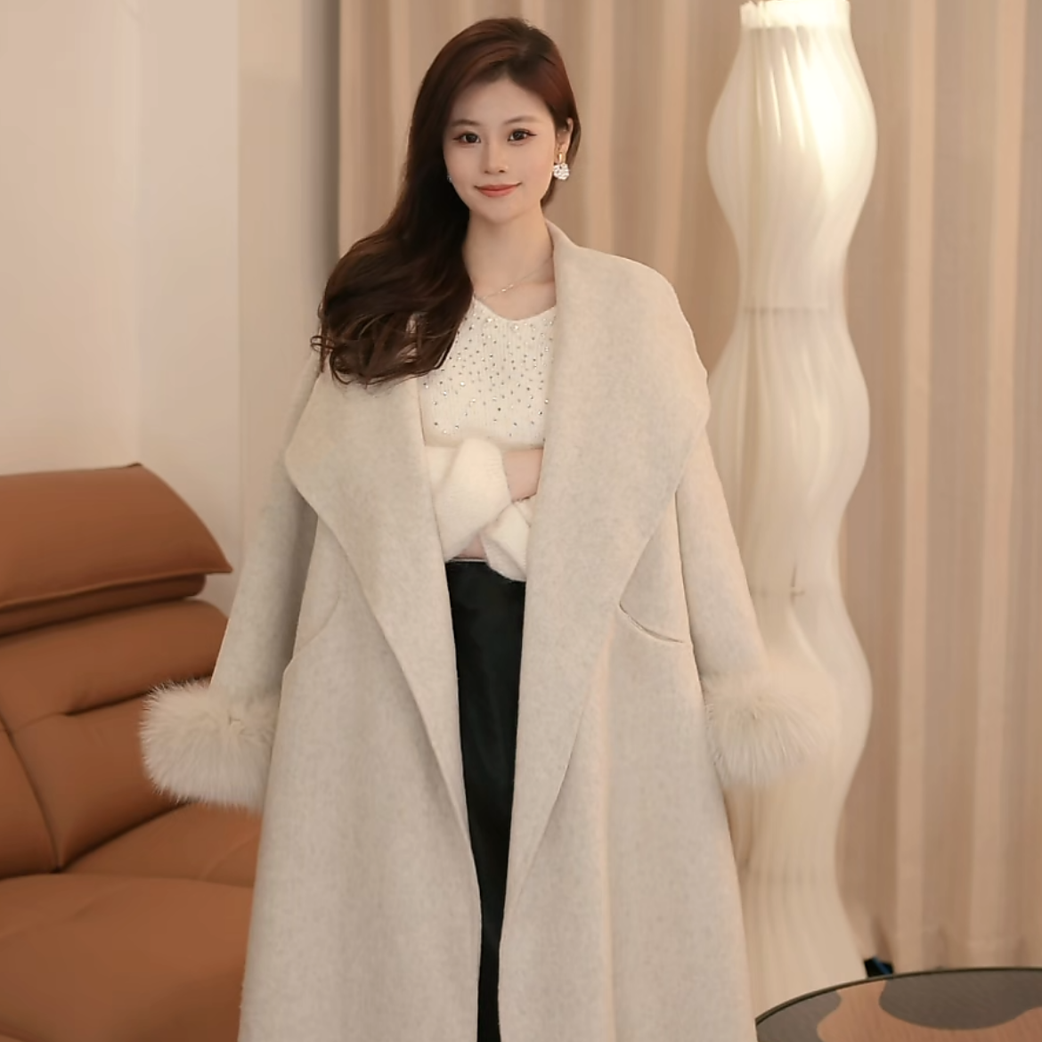 时尚气质百搭宽松网红大衣外套女韩版女士中长款