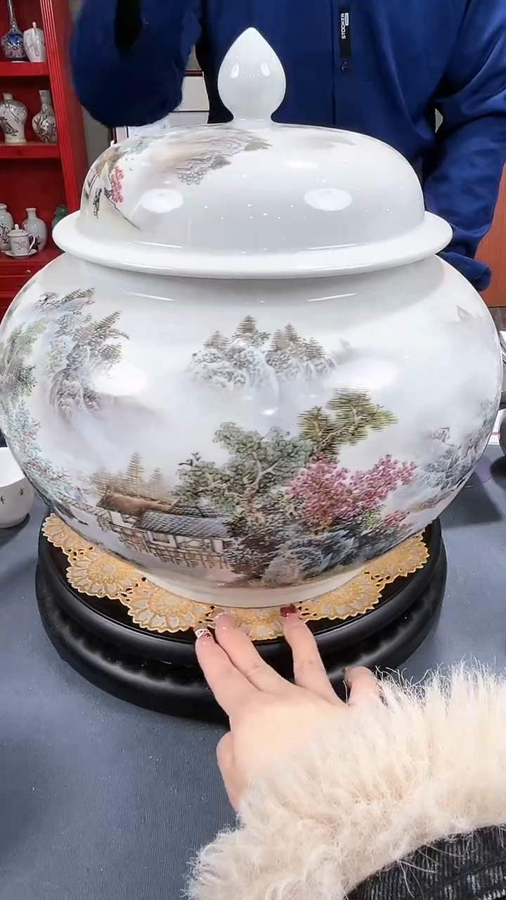 【闪购商品】官窑瓷画院608官窑瓷画院山水将军罐