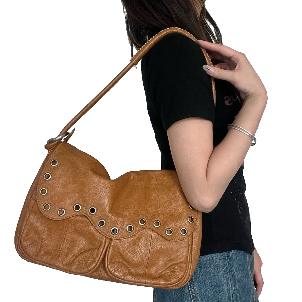 古着真皮轻奢风斜挎包拉链搭扣（以直播间实物为准）