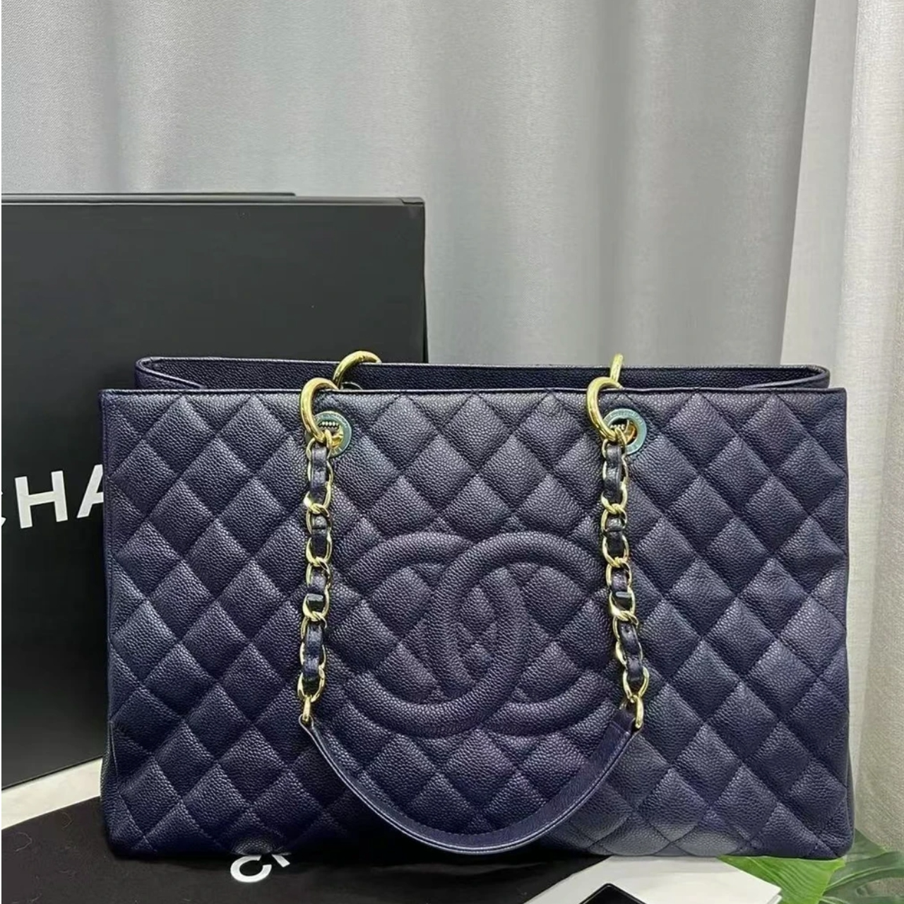 95新 Chanel/香奈儿 蓝金色GST/托特包包/单肩包/友奢