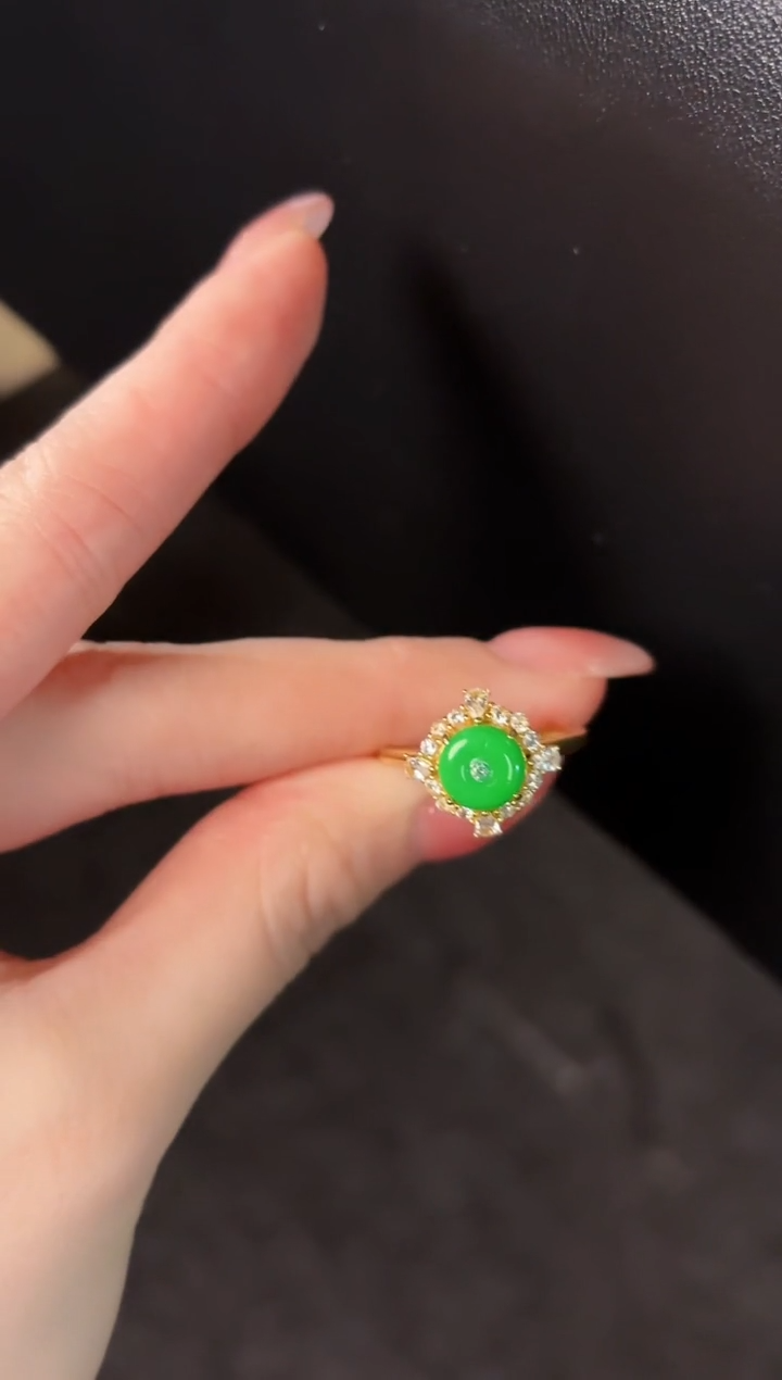 【闪购商品】翡翠戒指银S925镶嵌缅料A货/支持复检/一件