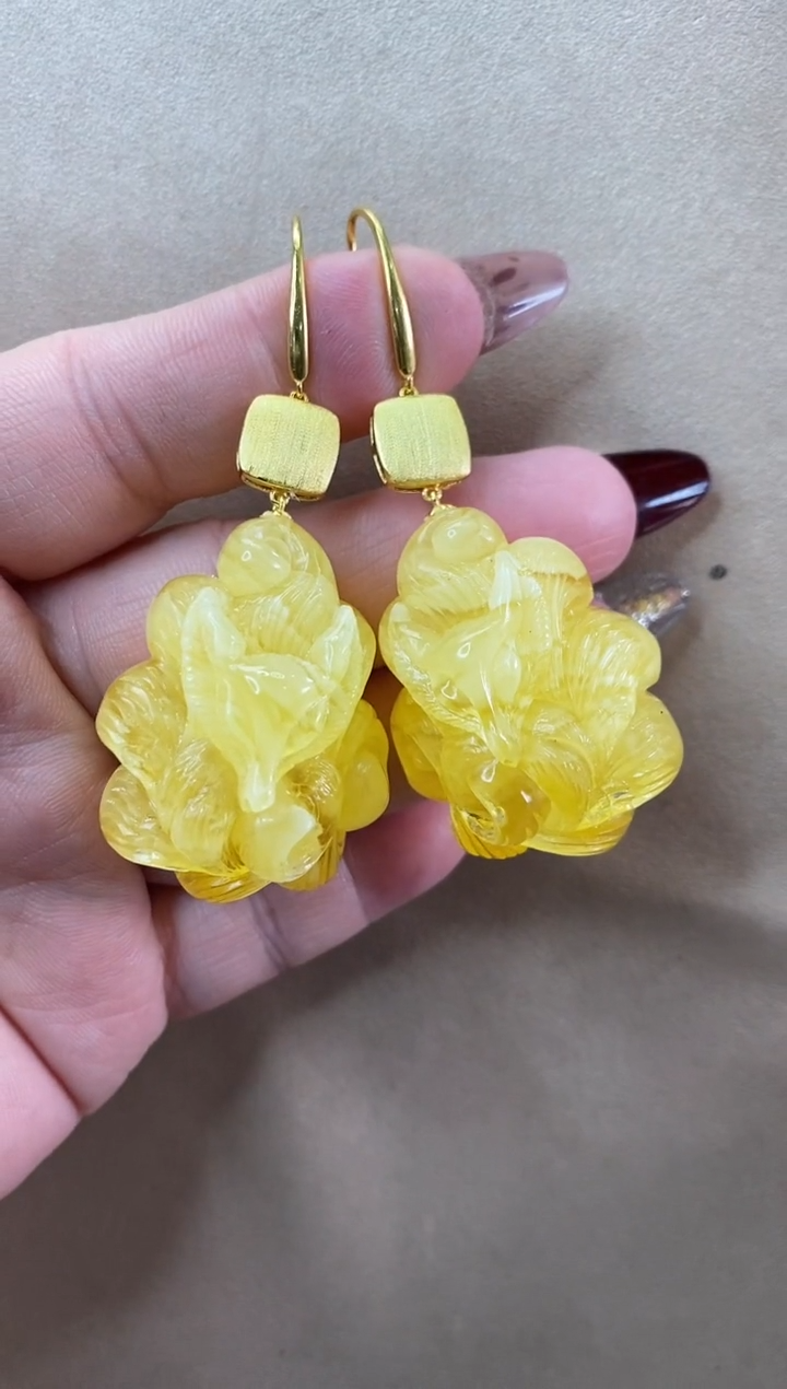 【闪购商品】琥珀耳饰未镶嵌耳环