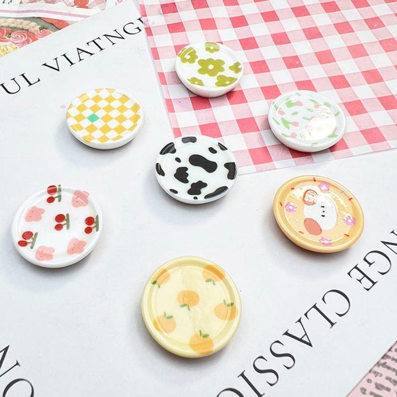 可爱印花小盘子餐盘娃屋装饰餐具diy奶油胶发夹发卡捏内材料配饰