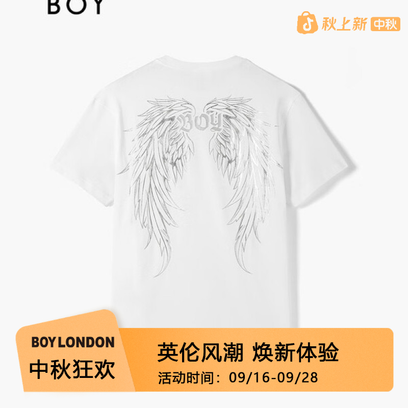 BOYLONDON新款夏季休闲圆领印花白色纯棉情侣宽松短袖T恤N01277