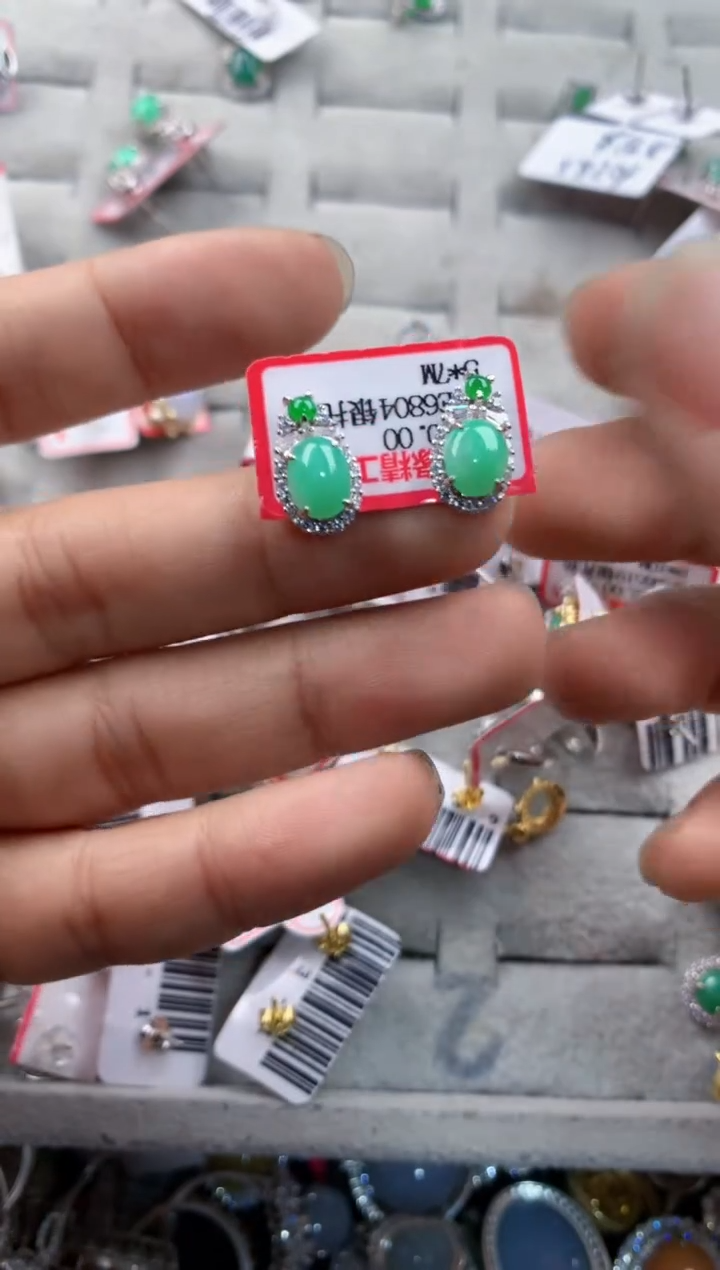 银S925镶嵌戒指翡翠5555---7