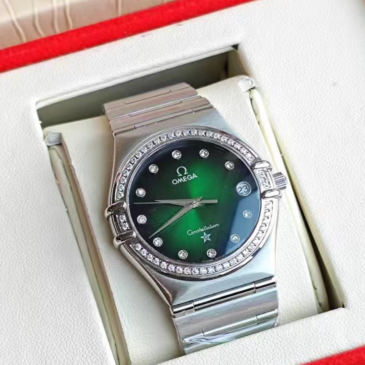 99新 Omega/欧米茄 星座夜光后盘后钻钻刻绿盘石英33盘后盘后钻LF