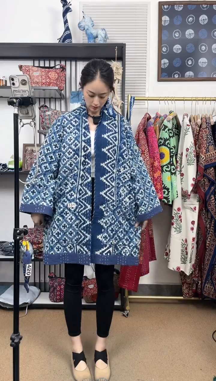 【闪购商品】331印度长绒棉蓝染刺子绣外套85cm