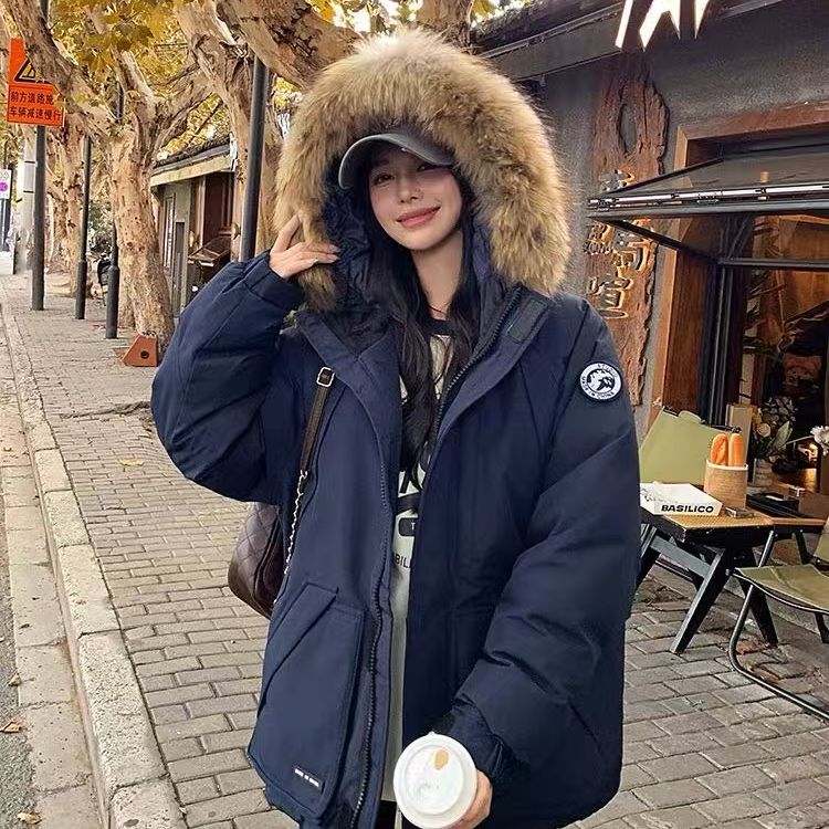 毛领宽松加厚保暖派克服工装外套休闲加绒连帽冬季防风