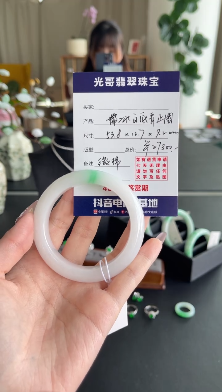 翡翠手镯未镶嵌光哥特推翡翠白底青正圈手镯